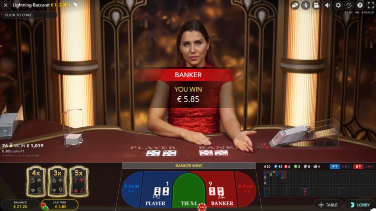 Lightning Baccarat evolution gaming review win